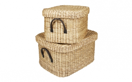 Set of 2 Water Hyacinth Rectangular Baskets