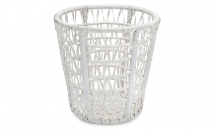 White Wash Rattan Waste Paper Basket