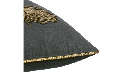 Peacock Feather Beaded Charcoal Cushion