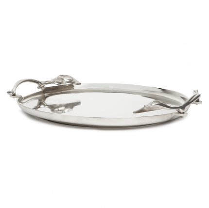 PEACE LILY ROUND SILVER TRAY